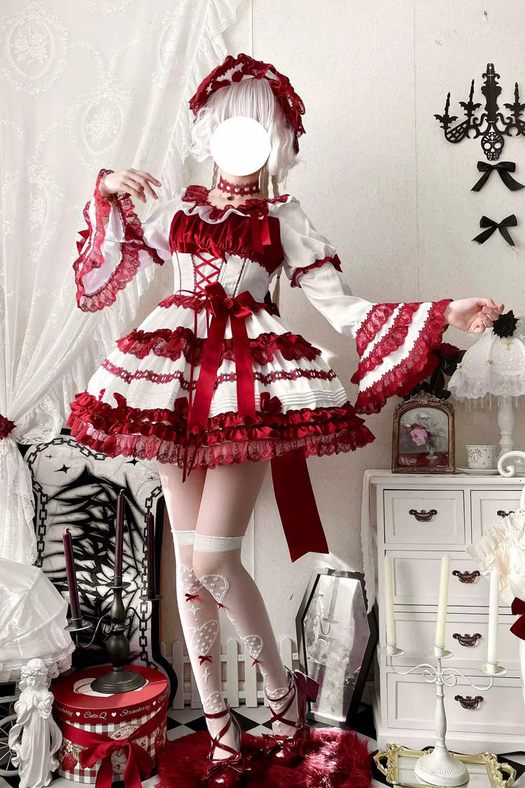 Lolita Dress - Layered Red Velvet, 2 Colors, Long Length, Short Length, Bow Detail - additional product view 3