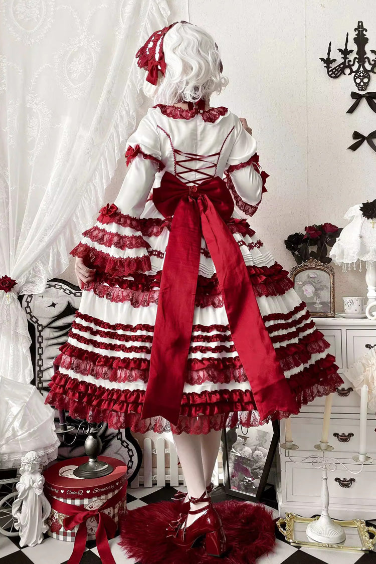 Lolita Dress - Layered Red Velvet, 2 Colors, Long Length, Short Length, Bow Detail - additional product view 4
