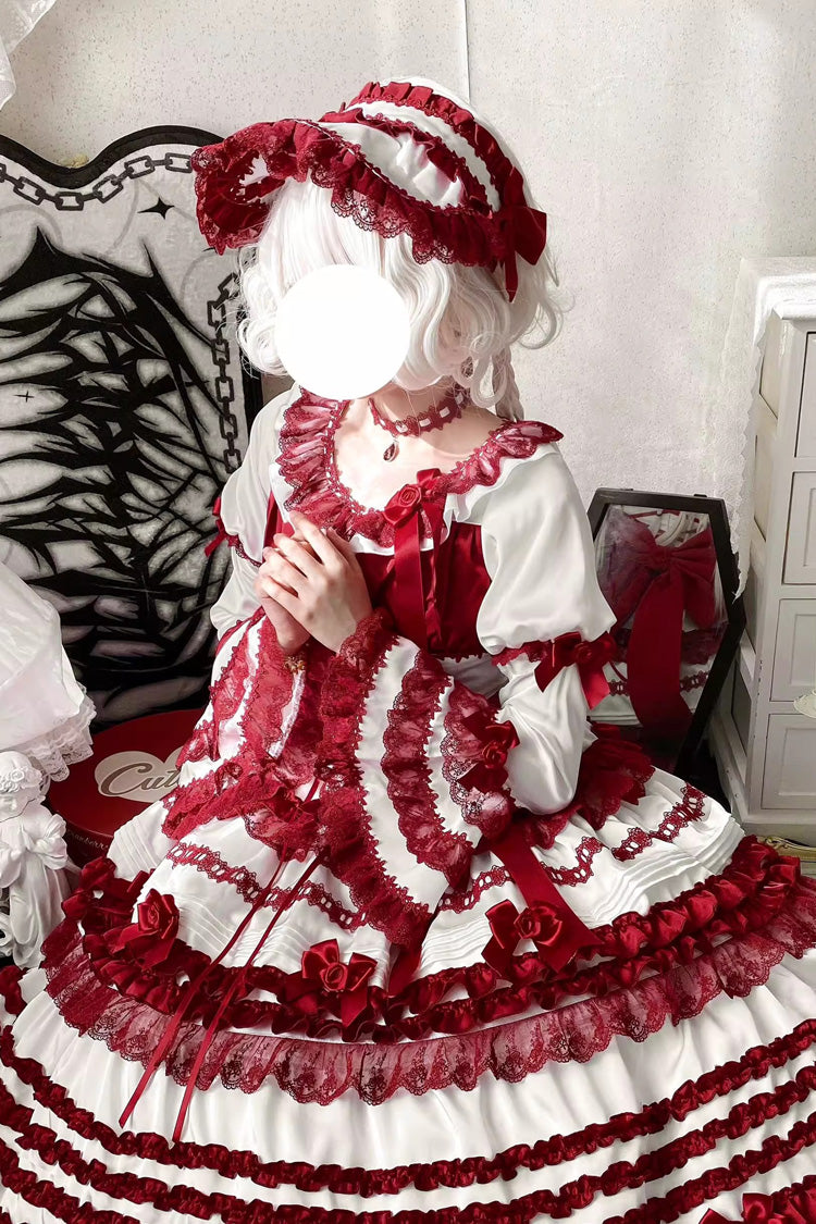 Lolita Dress - Layered Red Velvet, 2 Colors, Long Length, Short Length, Bow Detail - additional product view 5