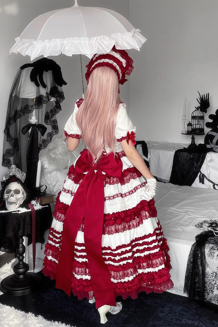 Lolita Dress - Layered Red Velvet, 2 Colors, Long Length, Short Length, Bow Detail - additional product view 6