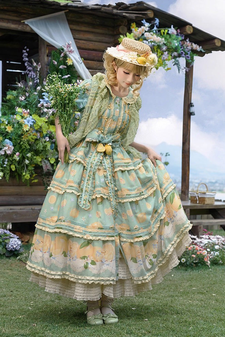 Lolita Dress - Lemon Chicken, Green, Lace Trim, Ruffled, Printed - additional product view 2
