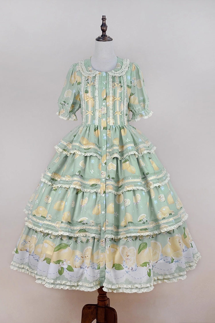 Lolita Dress - Lemon Chicken, Green, Lace Trim, Ruffled, Printed - additional product view 3