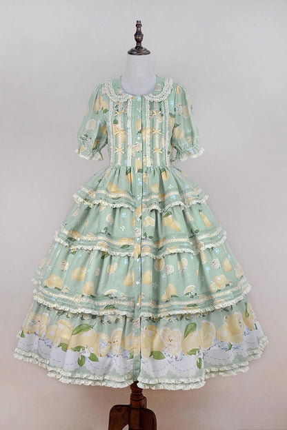 Lolita Dress - Lemon Chicken, Green, Lace Trim, Ruffled, Printed - additional product view 3