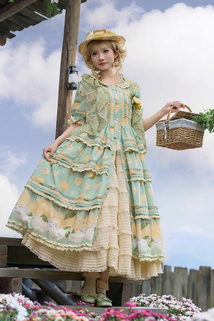 Lolita Dress - Lemon Chicken, Green, Lace Trim, Ruffled, Printed - additional product view 4
