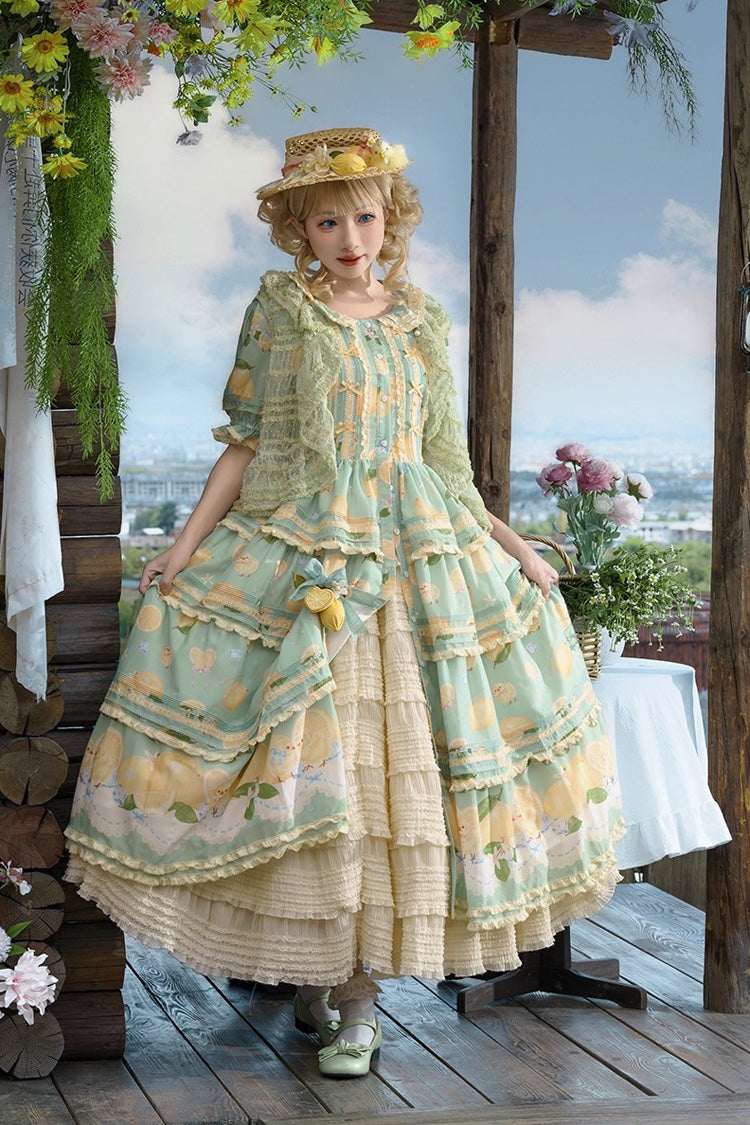 Lolita Dress - Lemon Chicken, Green, Lace Trim, Ruffled, Printed - additional product view 6
