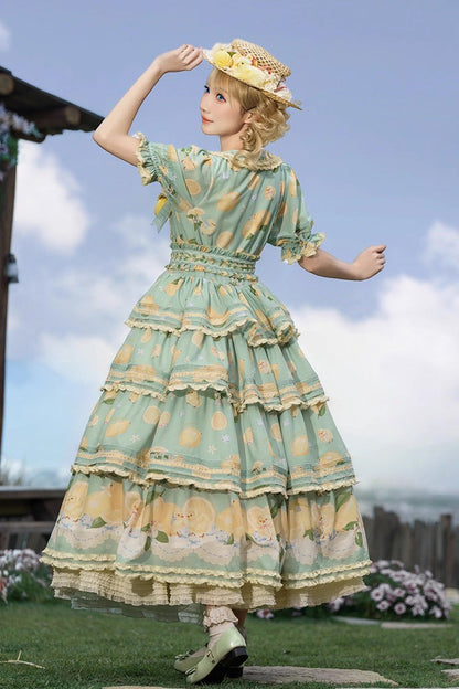 Lolita Dress - Lemon Chicken, Green, Lace Trim, Ruffled, Printed - additional product view 7