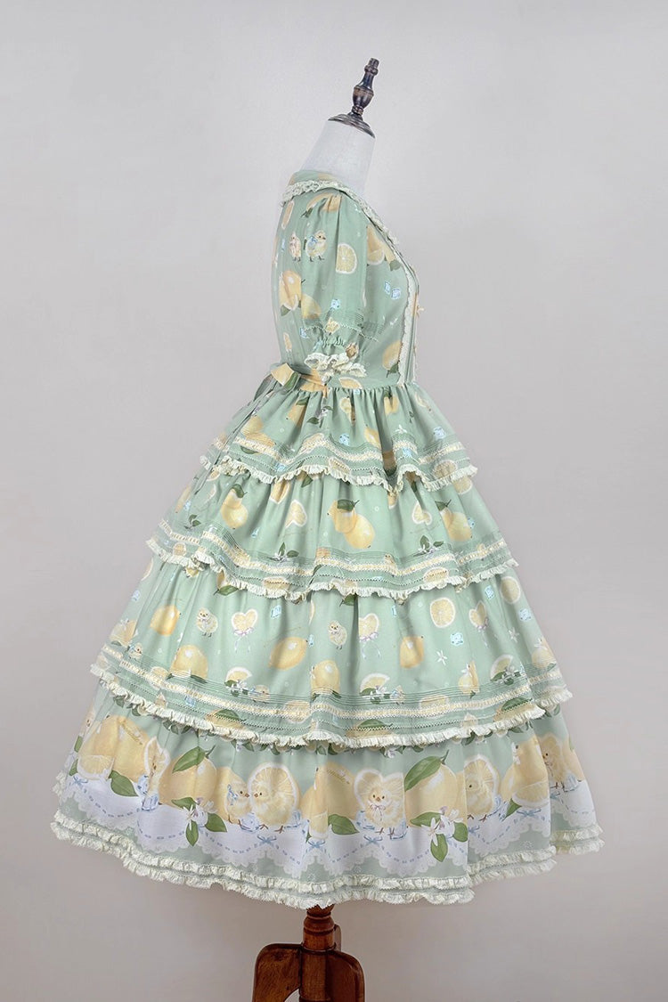 Lolita Dress - Lemon Chicken, Green, Lace Trim, Ruffled, Printed - additional product view 8