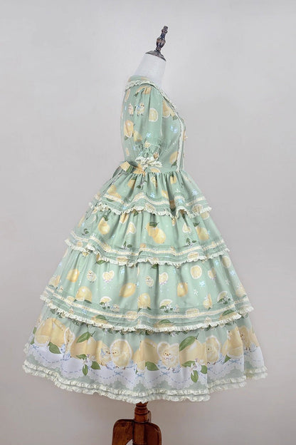 Lolita Dress - Lemon Chicken, Green, Lace Trim, Ruffled, Printed - additional product view 8