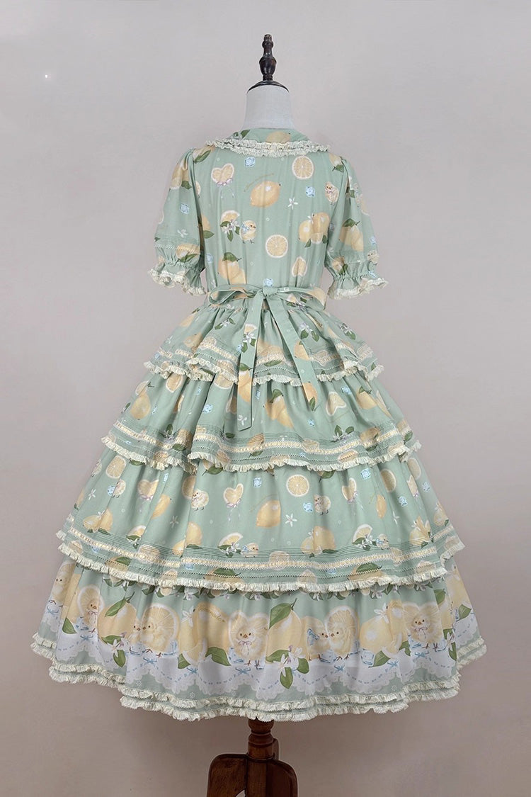 Lolita Dress - Lemon Chicken, Green, Lace Trim, Ruffled, Printed - additional product view 9