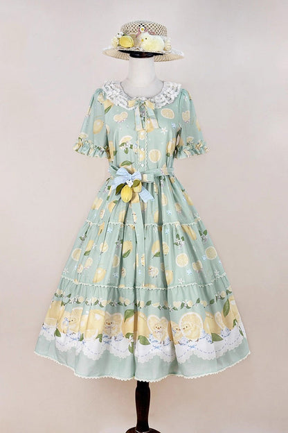 Lolita Dress - Lemon Chicken, Green, Printed, Sweet Style, Bow Detail - additional product view 3