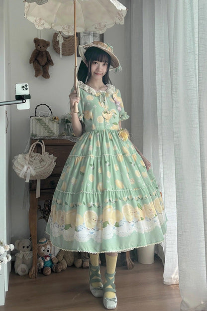 Lolita Dress - Lemon Chicken, Green, Printed, Sweet Style, Bow Detail - additional product view 5