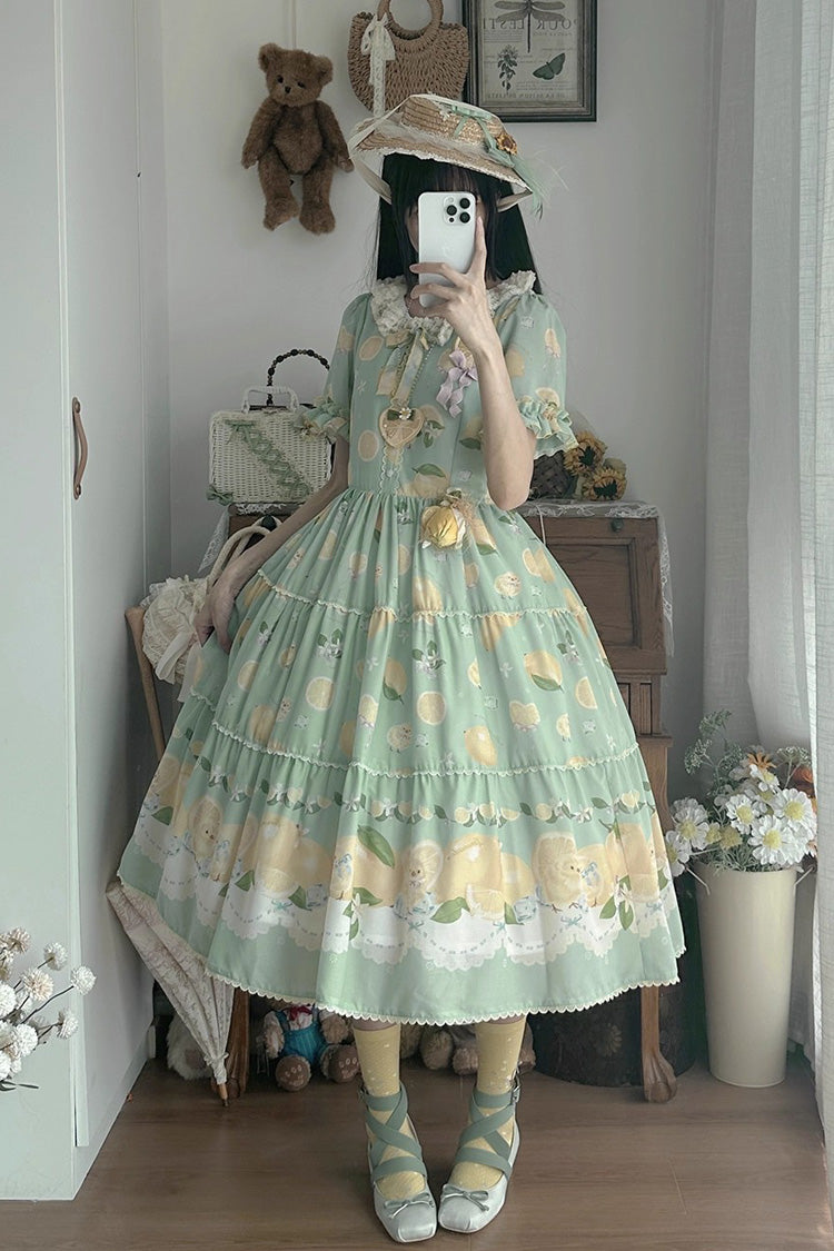 Lolita Dress - Lemon Chicken, Green, Printed, Sweet Style, Bow Detail - additional product view 6