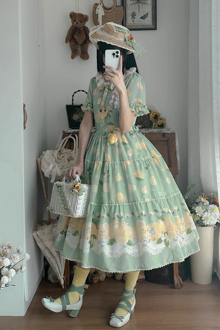 Lolita Dress - Lemon Chicken, Green, Printed, Sweet Style, Bow Detail - additional product view 7