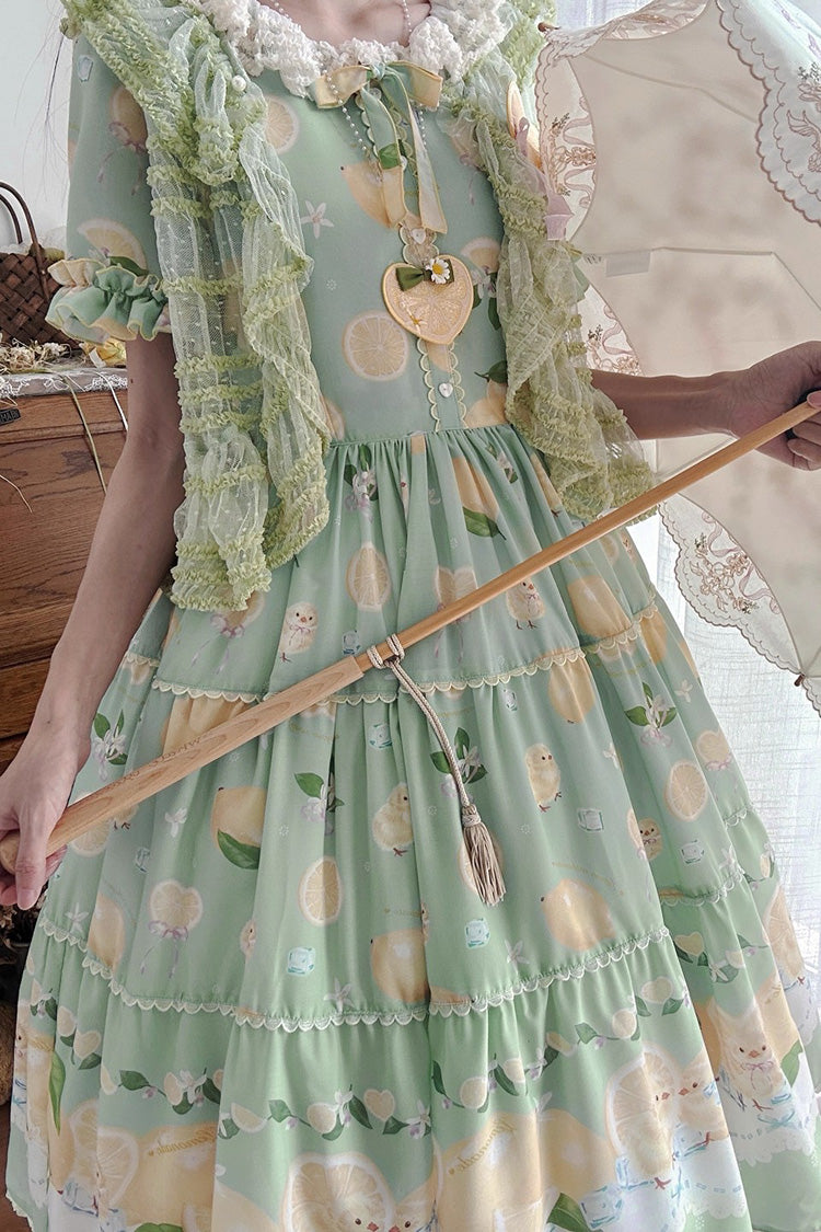 Lolita Dress - Lemon Chicken, Green, Printed, Sweet Style, Bow Detail - additional product view 8