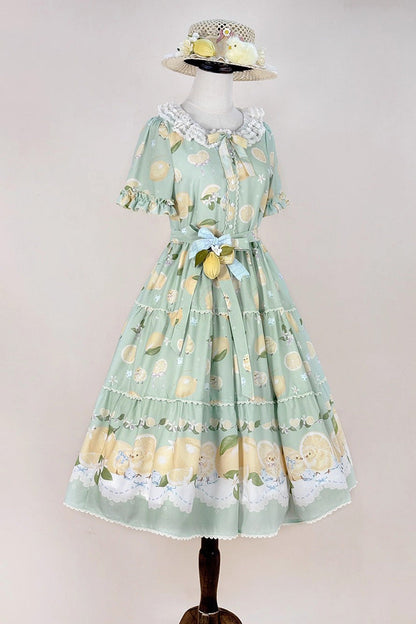 Lolita Dress - Lemon Chicken, Green, Printed, Sweet Style, Bow Detail - additional product view 9
