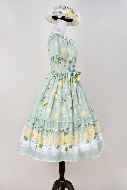 Lolita Dress - Lemon Chicken, Green, Printed, Sweet Style, Bow Detail - additional product view 10