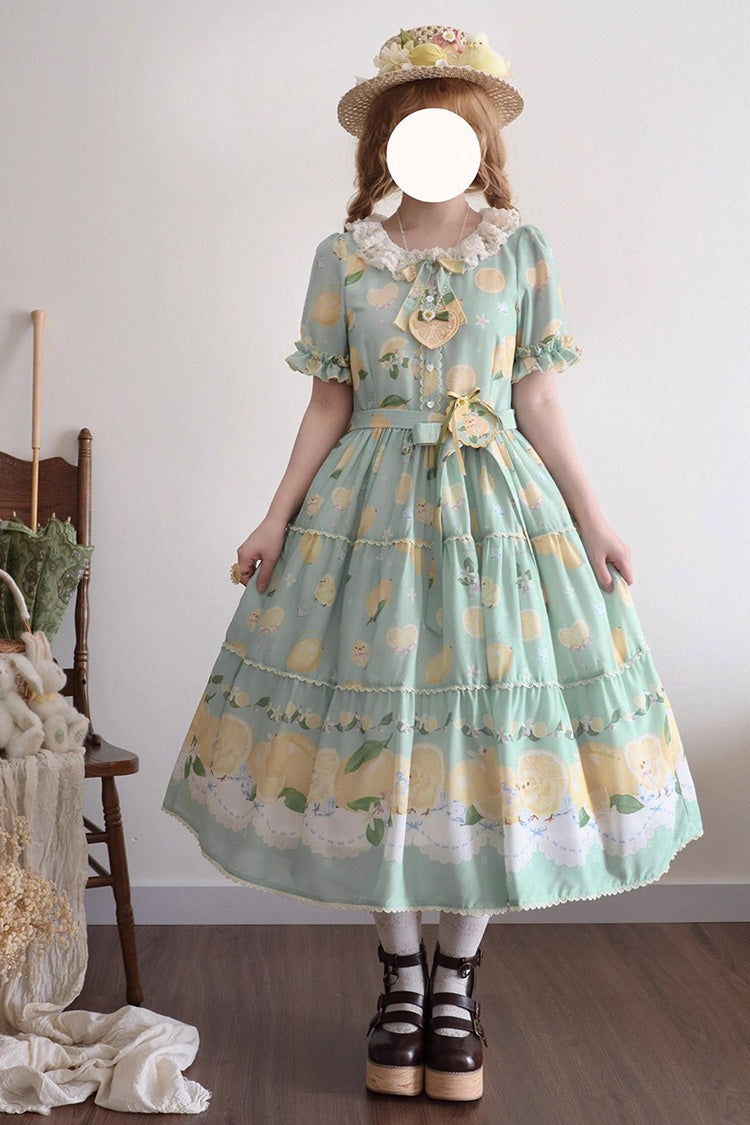 Lolita Dress - Lemon Chicken, Green, Printed, Sweet Style, Bow Detail - main product image