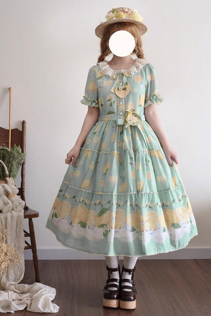 Lolita Dress - Lemon Chicken, Green, Printed, Sweet Style, Bow Detail - main product image