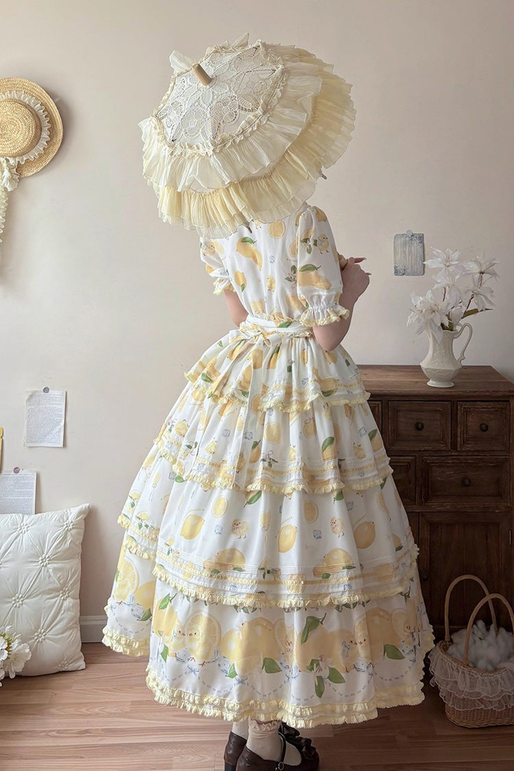 Lolita Dress - Lemon Chicken, White, Printed, Layered, Sweet Style - additional product view 2