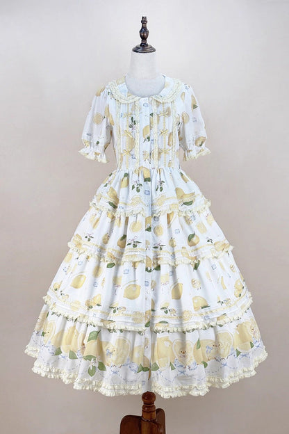 Lolita Dress - Lemon Chicken, White, Printed, Layered, Sweet Style - additional product view 3