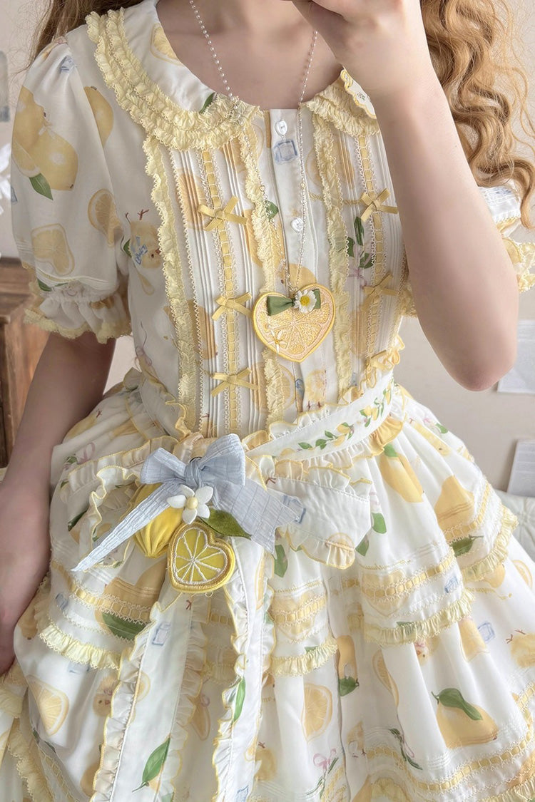 Lolita Dress - Lemon Chicken, White, Printed, Layered, Sweet Style - additional product view 4
