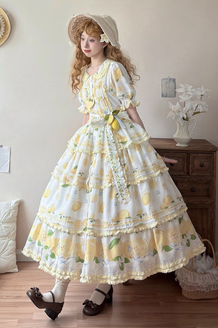 Lolita Dress - Lemon Chicken, White, Printed, Layered, Sweet Style - additional product view 5
