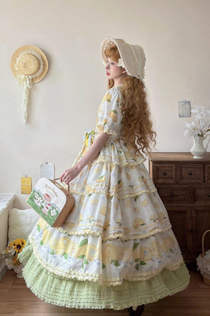 Lolita Dress - Lemon Chicken, White, Printed, Layered, Sweet Style - additional product view 6
