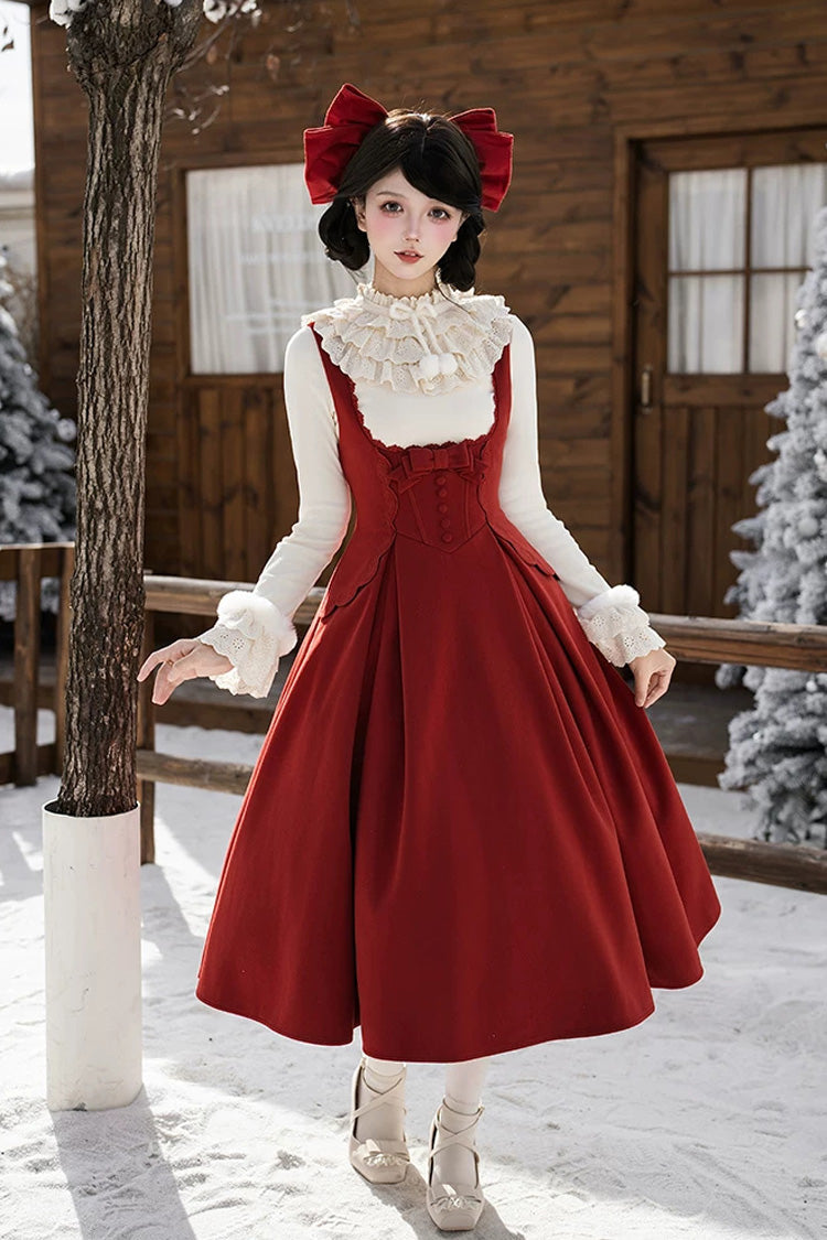 Lolita Dress - Letters And Poems · Velvet Rose, Red, Embroidered, Classic Style - S Red(Long-Version) / M Red(Long-Version) / L Red(Long-Version) option