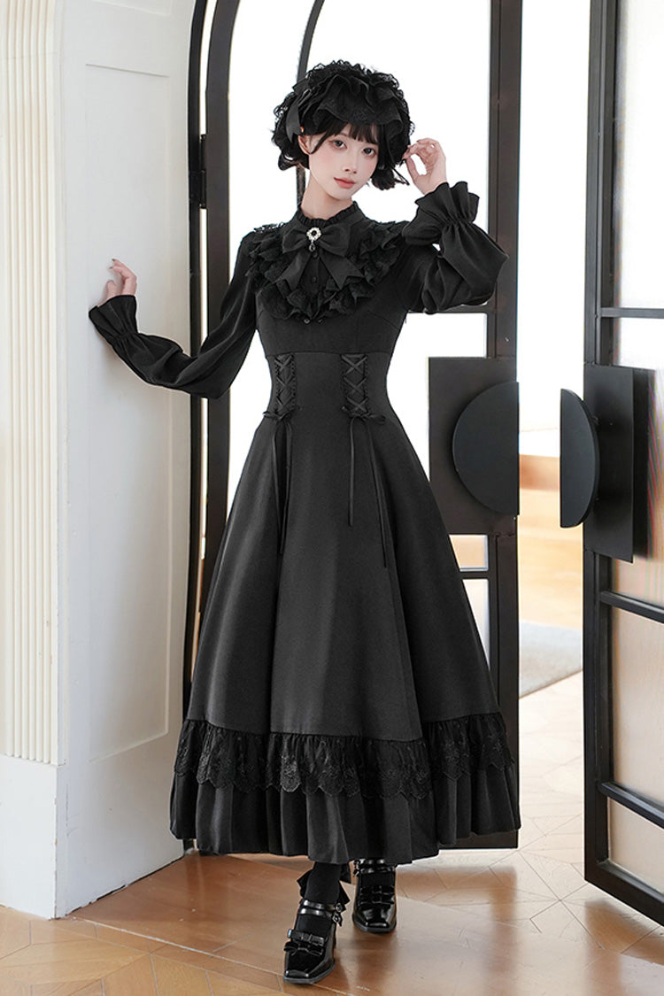 Lolita Dress - Letters & Poems · Day And Night, 2 Colors, Stand Collar, Lace-Up - S Black / M Black / L Black option