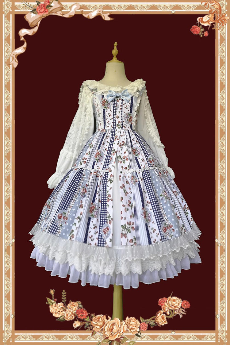 Lolita Dress - Light Blue Strawberry Plaid, Blue, Plaid, Ruffled, Printed - additional product view 2