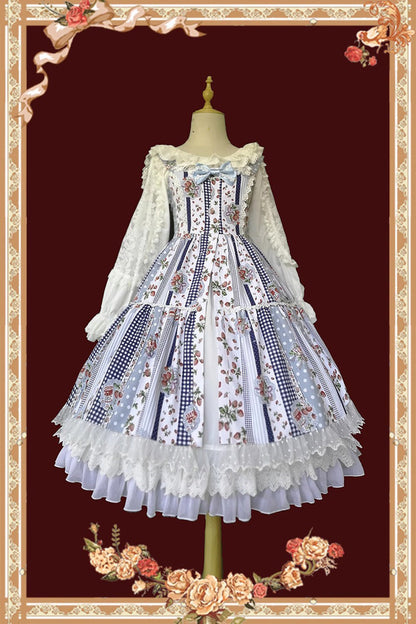 Lolita Dress - Light Blue Strawberry Plaid, Blue, Plaid, Ruffled, Printed - additional product view 2