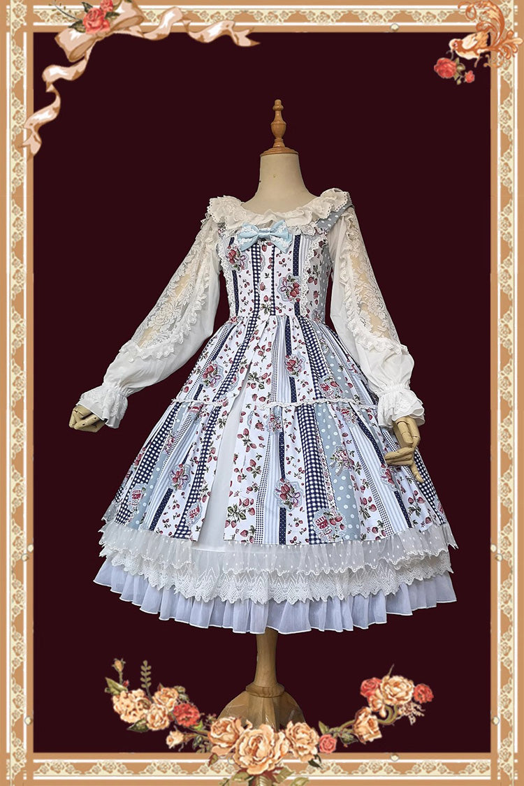 Lolita Dress - Light Blue Strawberry Plaid, Blue, Plaid, Ruffled, Printed - additional product view 3