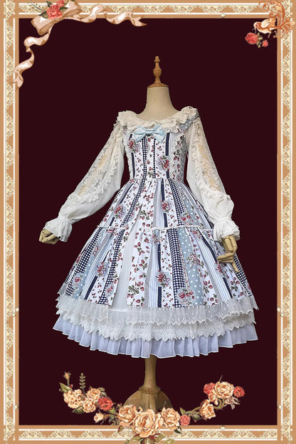 Lolita Dress - Light Blue Strawberry Plaid, Blue, Plaid, Ruffled, Printed - additional product view 3