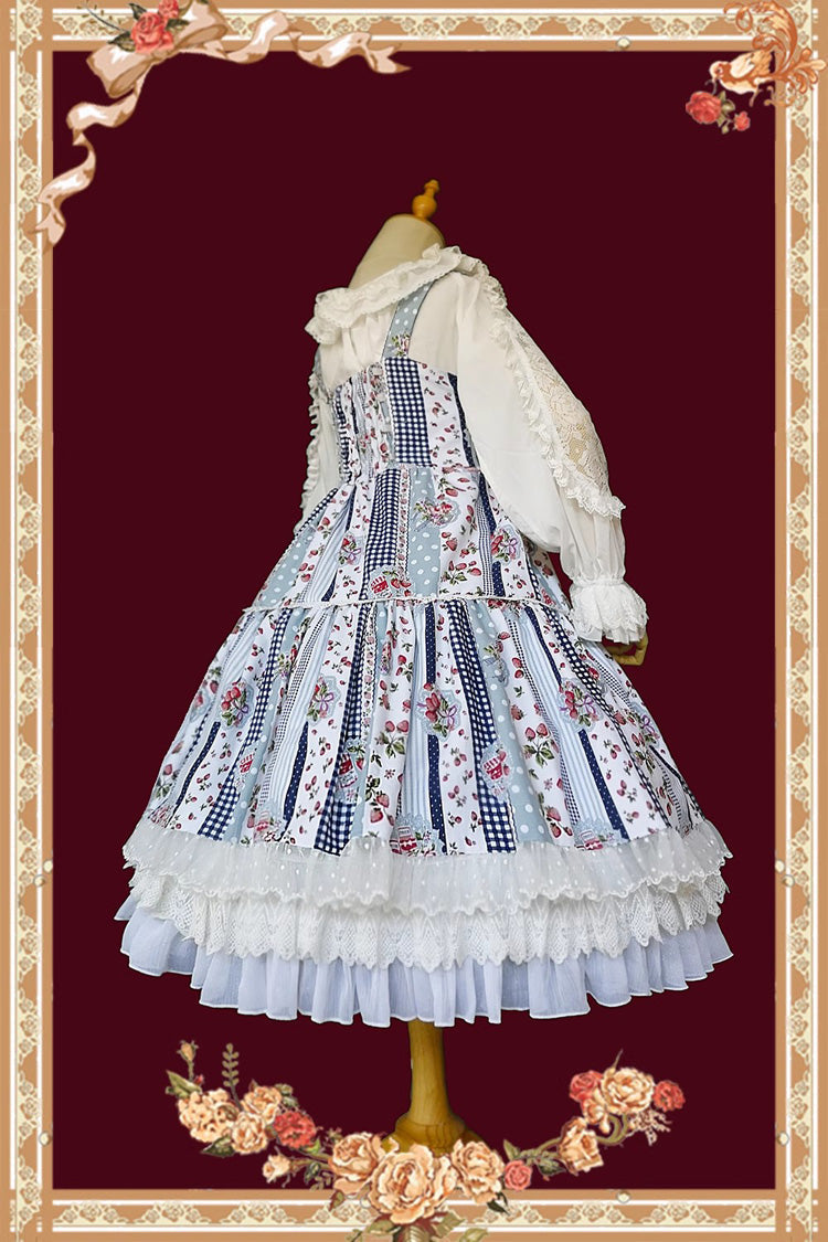 Lolita Dress - Light Blue Strawberry Plaid, Blue, Plaid, Ruffled, Printed - additional product view 5