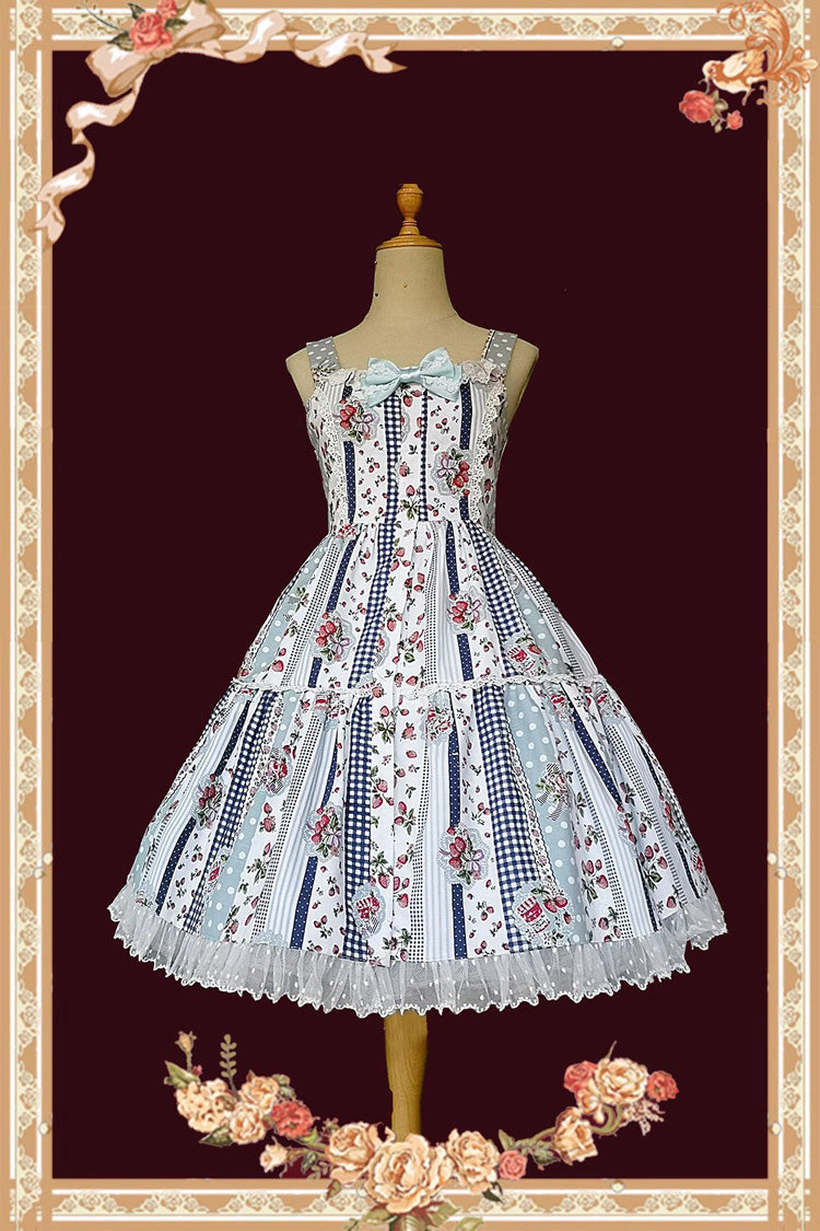 Lolita Dress - Light Blue Strawberry Plaid, Blue, Plaid, Ruffled, Printed - additional product view 6