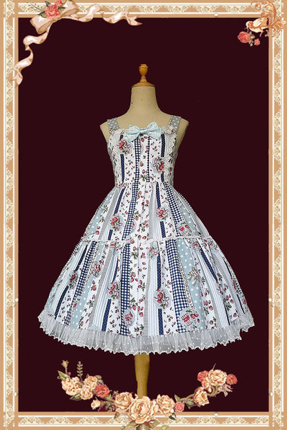 Lolita Dress - Light Blue Strawberry Plaid, Blue, Plaid, Ruffled, Printed - additional product view 6