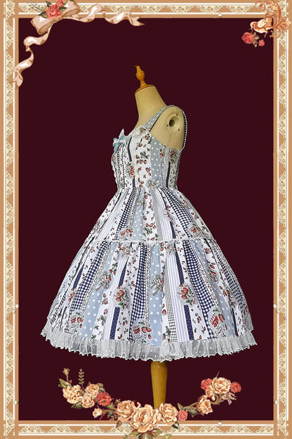 Lolita Dress - Light Blue Strawberry Plaid, Blue, Plaid, Ruffled, Printed - additional product view 7