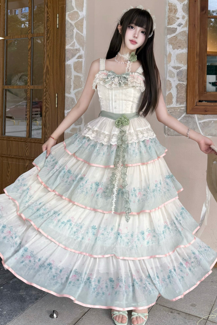 Lolita Dress - Lilac Thoughts, Green, Ruffled, Printed, Layered - additional product view 2
