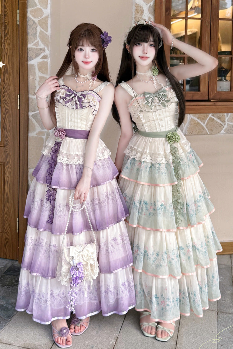 Lolita Dress - Lilac Thoughts, Green, Ruffled, Printed, Layered - additional product view 3