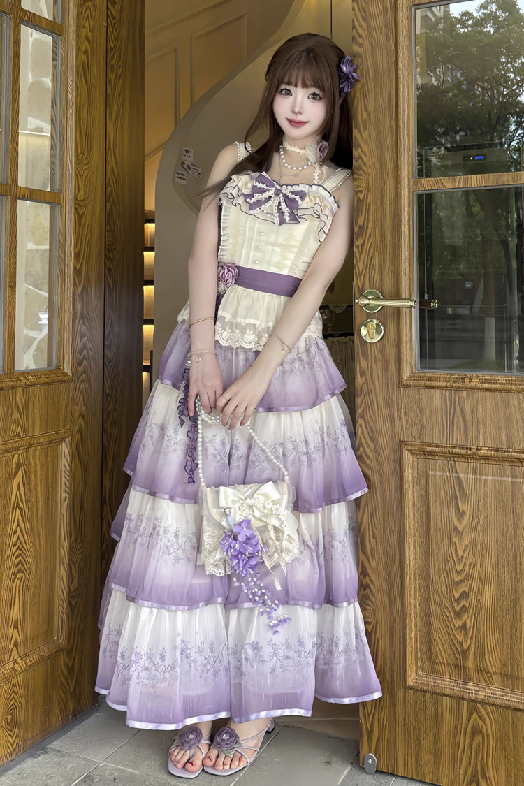 Lolita Dress - Lilac Thoughts, Purple, Lace Trim, Ruffled, Printed - main product image