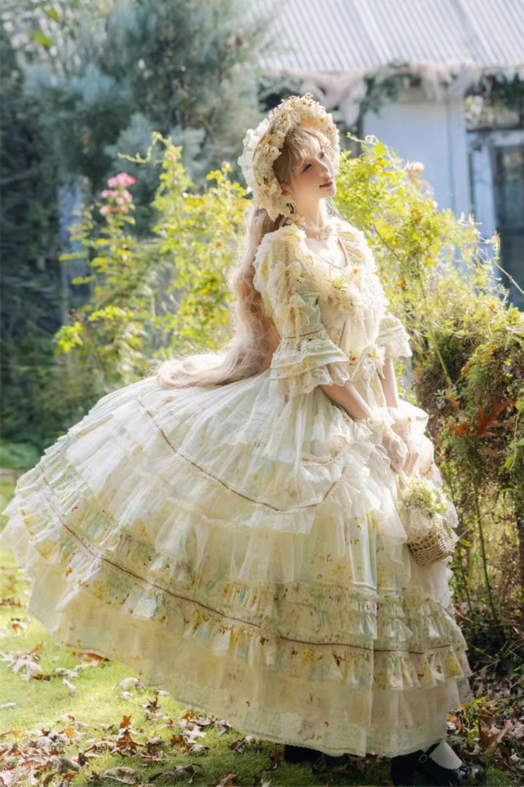 Lolita Dress - Little Daisy, Green, Plus Size, Printed, Layered - additional product view 2