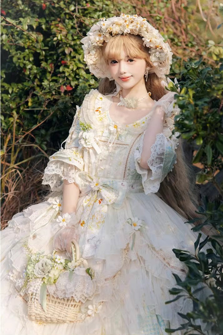 Lolita Dress - Little Daisy, Green, Plus Size, Printed, Layered - additional product view 4