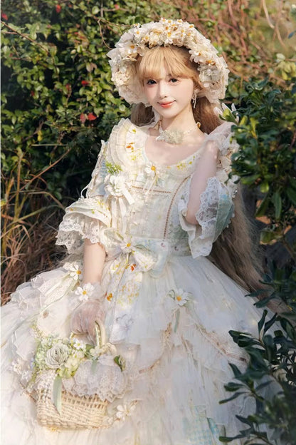 Lolita Dress - Little Daisy, Green, Plus Size, Printed, Layered - additional product view 4
