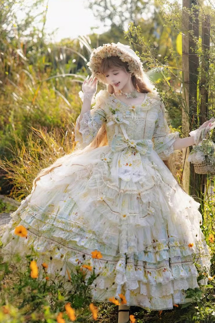 Lolita Dress - Little Daisy, Green, Plus Size, Printed, Layered - additional product view 6