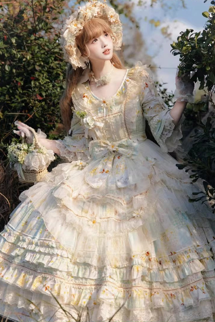 Lolita Dress - Little Daisy, Green, Plus Size, Printed, Layered - additional product view 9