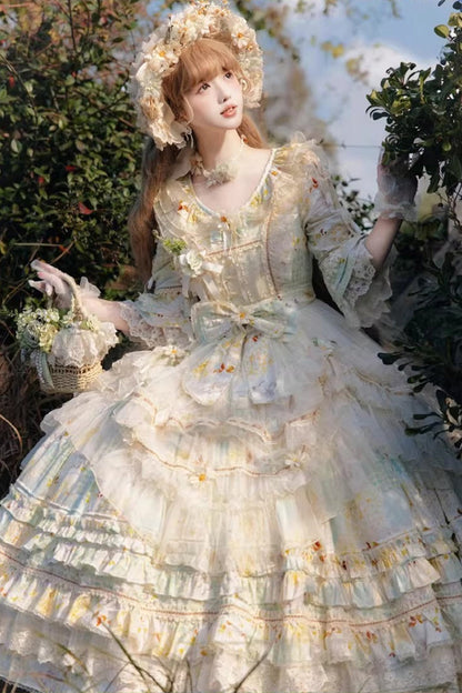 Lolita Dress - Little Daisy, Green, Plus Size, Printed, Layered - additional product view 9