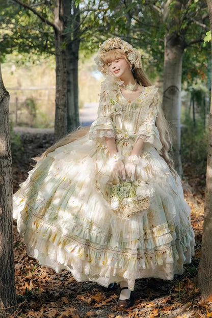 Lolita Dress - Little Daisy, Green, Plus Size, Printed, Layered - additional product view 12