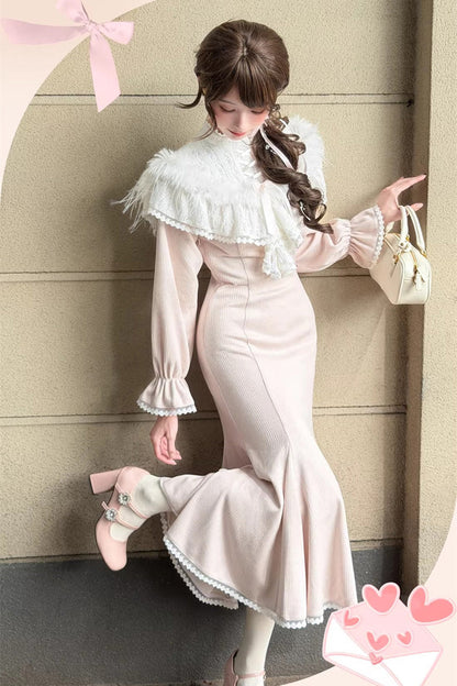 Lolita Dress - Little Love Song, Pink, Long Length, Stand Collar, Lace Trim - additional product view 2