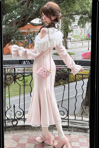 Lolita Dress - Little Love Song, Pink, Long Length, Stand Collar, Lace Trim - additional product view 4