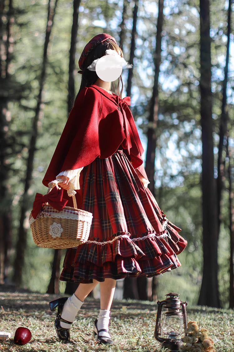 Lolita Dress - Little Red Riding Hood, Red, Plaid, Ruffled, Printed - additional product view 2